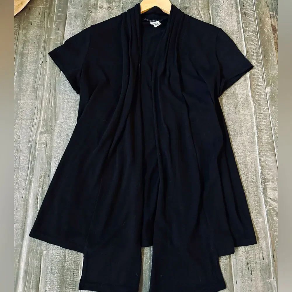 Christine & Gerard Black Short Sleeve Cardigan Cover-Up Top M